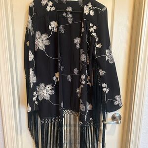 Lira Black and White Embroidered Floral Kimono - Size L